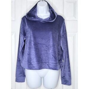 Vuori Womens Haven Hoodie Purple Cropped Ribbed Velour Pullover Long Sleeve S